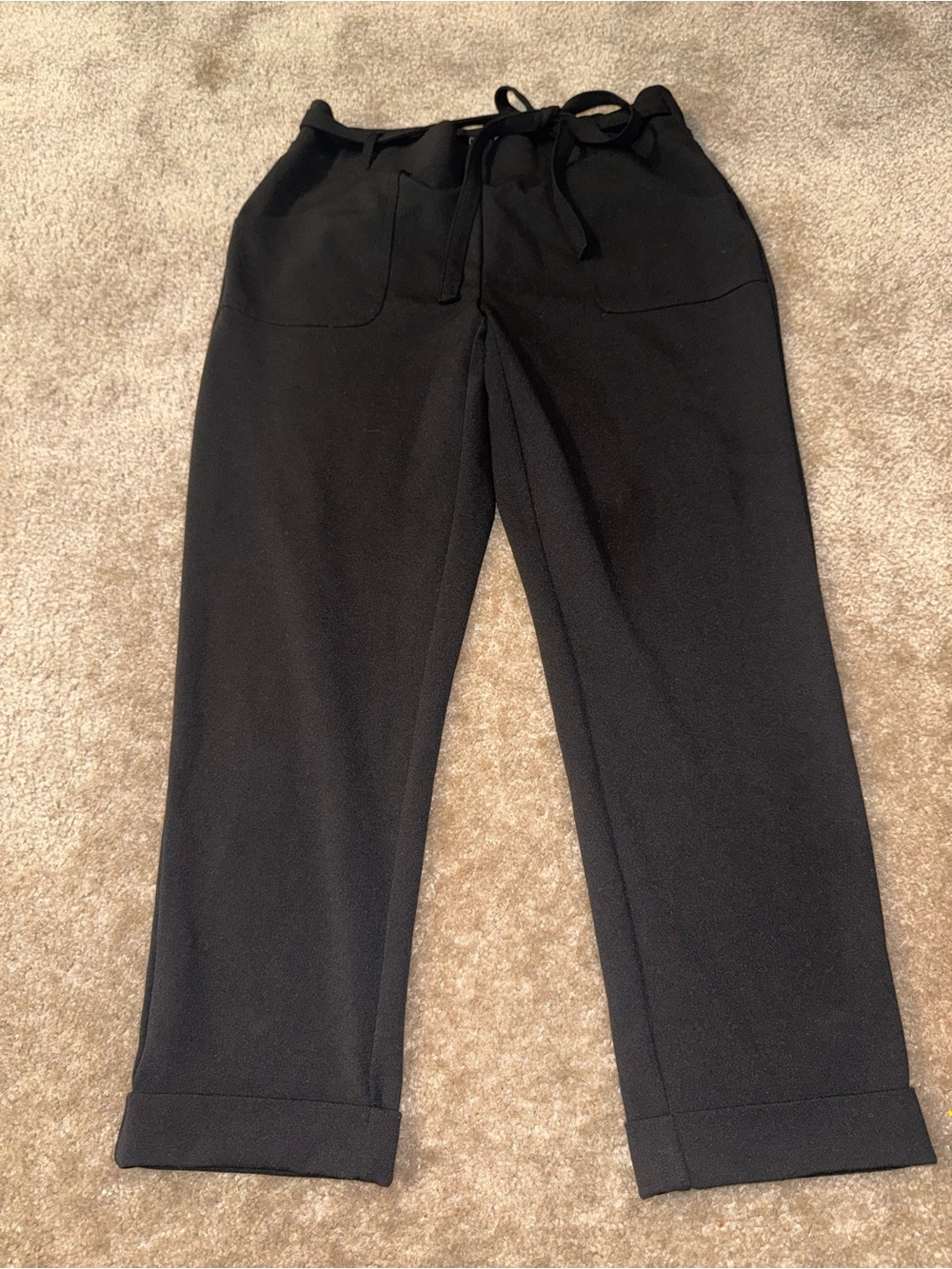 NYCC Black Drawstring Trousers - Casual Straight Leg Formal Pants size 8